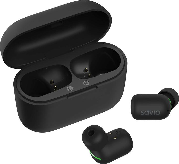 Produktbild Savio TWS-09 IPX5 Kopfhörer & Headset Kabellos im Ohr Musik Bluetooth Schwarz (8 h, Kabellos)