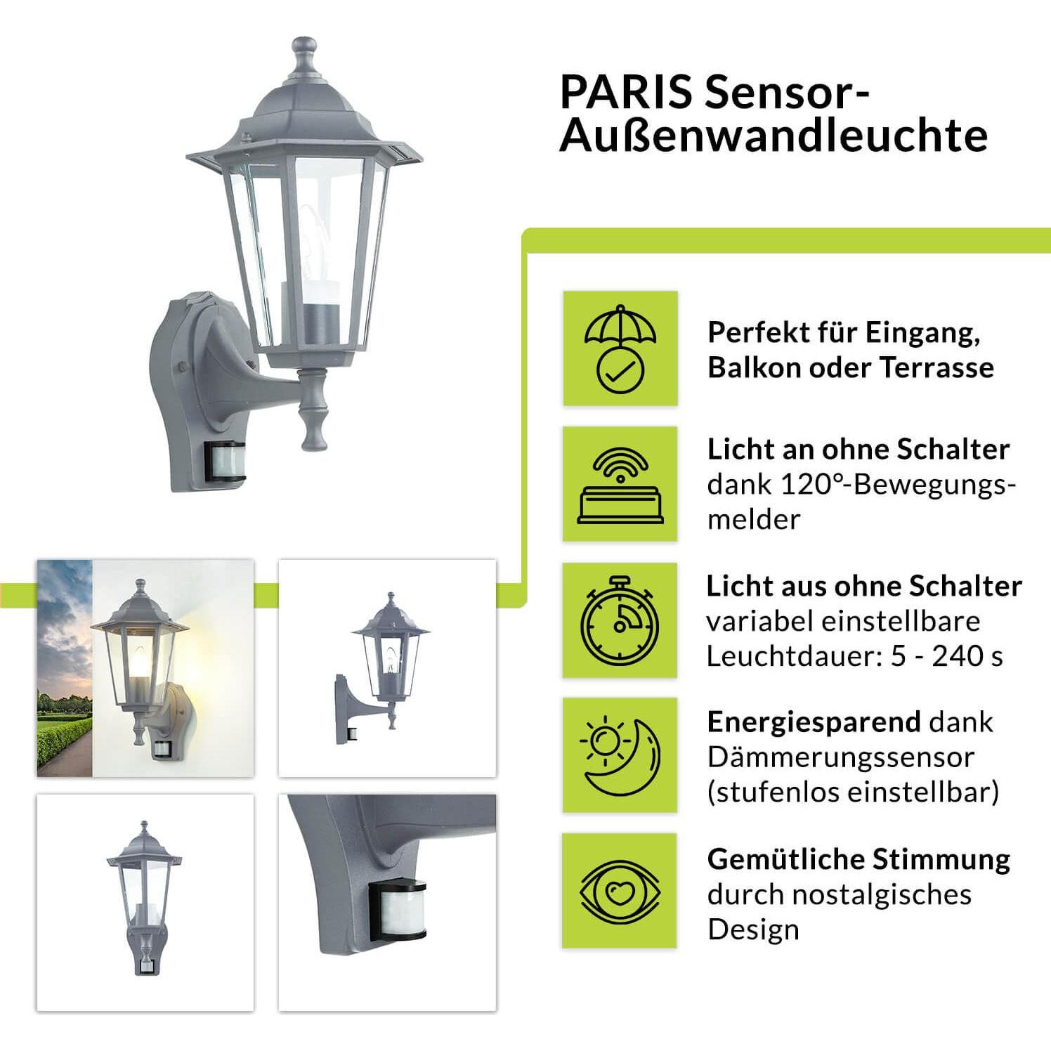 Thumbnail - Licht-Erlebnisse, Gartenbeleuchtung, Wandlampe Paris (E27, IP43)