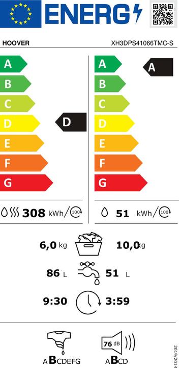 Energie-Label Hoover H-WASHeDRY 350 Lavasciuga 10-6 Kg 1400