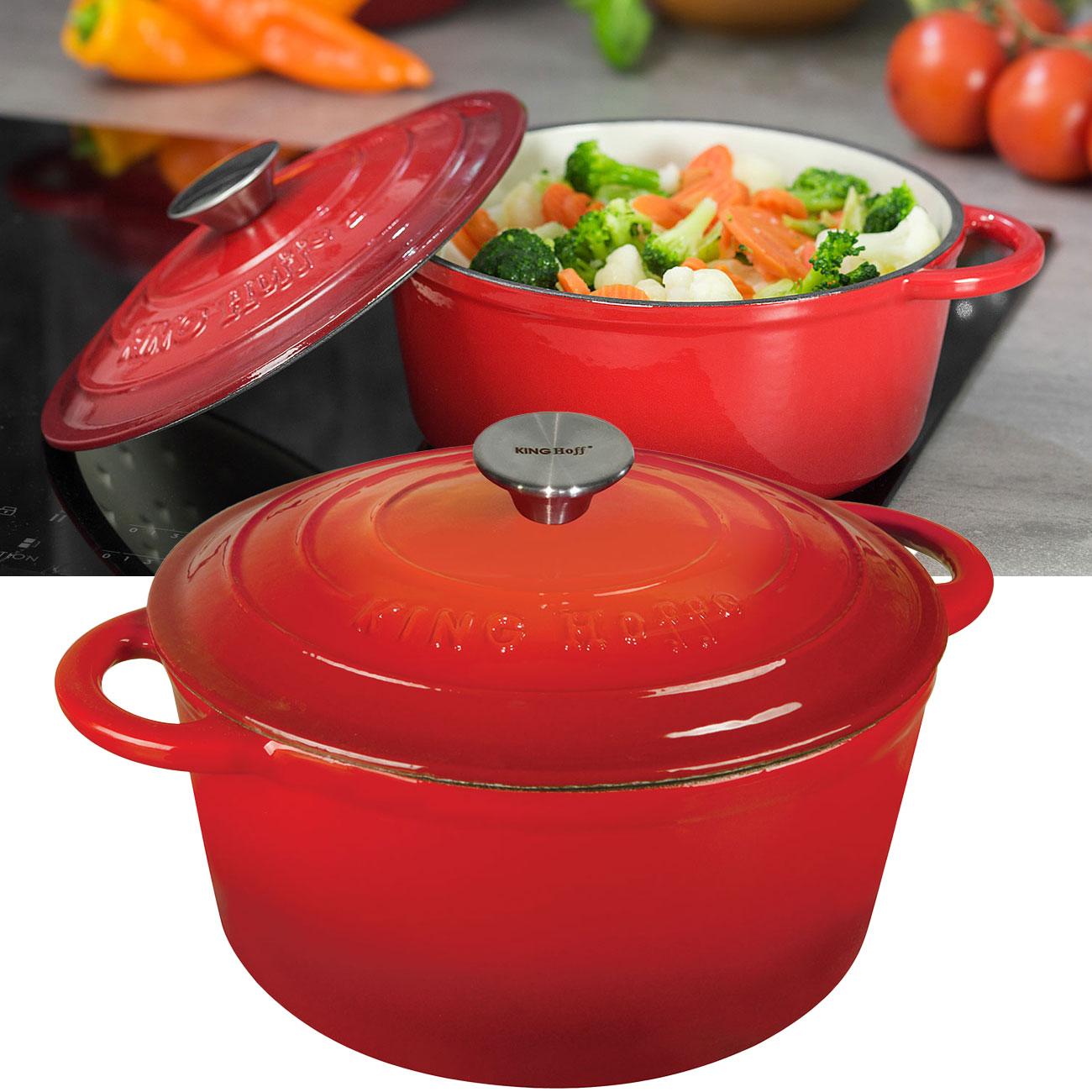 Thumbnail - Kinghoff Enamelled cast iron pot 21cm KH-1614, Pfanne + Kochtopf, Rot