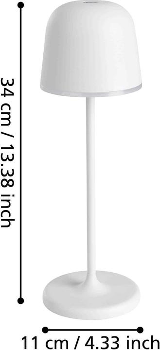 Produktbild EGLO 900458 MANNERA LED Aussen-Tischleuchte 2,2W Touchdimmer Ø110mm Grau Weiss USB Warmweiss IP54 Dim (200 lm)