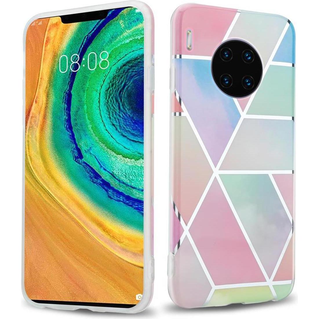 Cadorabo IMD TPU Bunter Marmor Cover (Huawei Mate 30 Pro), Smartphone Hülle, Rosa