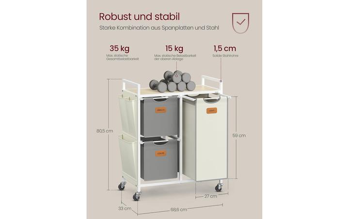 Image du produit Vasagle Wäschekorb mit Ablage Weiss-Grau (100 l)