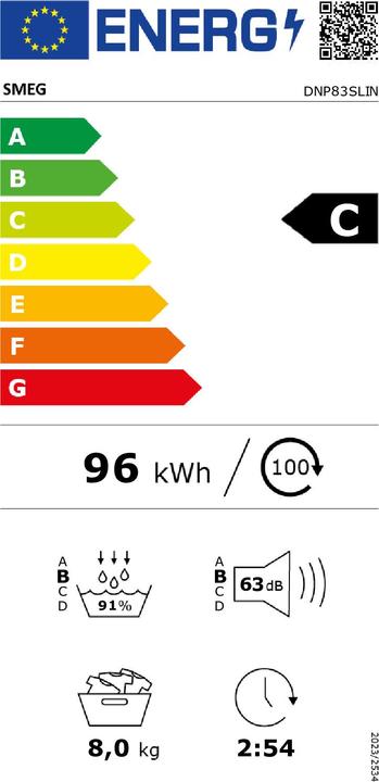 Energie-Label Smeg DNP83SLIN (8 kg, Rechts, Wechselbar)