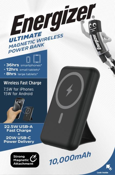 Actual product image Energizer Wireless Power Bank 10000mAh USB-C 20W Outputs Fast Charging Battery Pack, USB-A 22.5W Sma (10000 mAh, 22.50 W, 38.50 Wh)