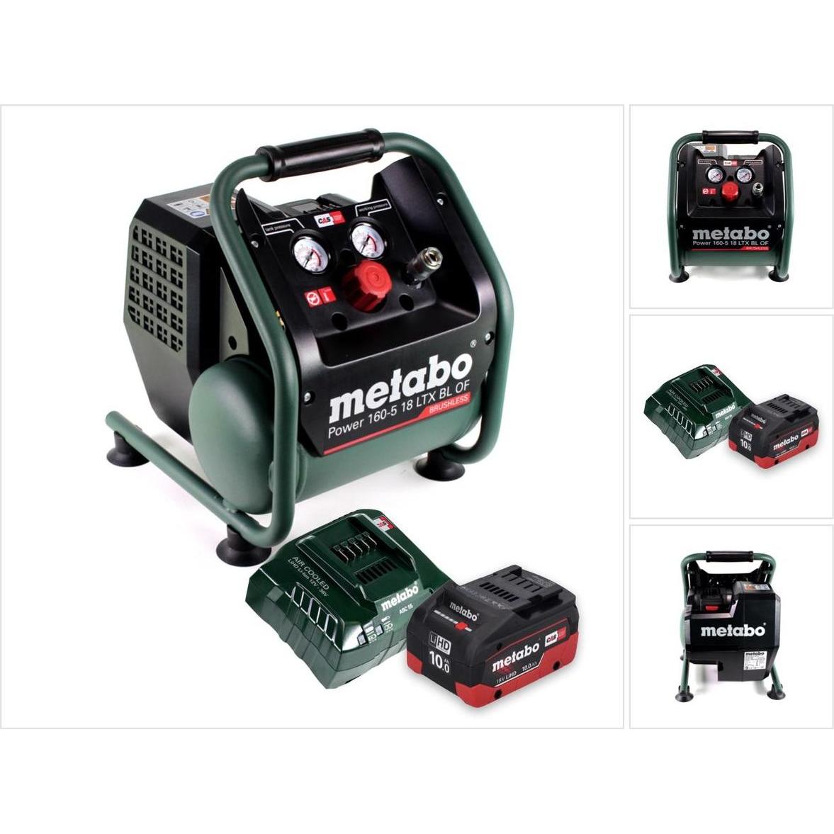Metabo, Kompressor, Power 160-5 18 LTX BL OF Akku Kompressor 18 V 8,0 bar Brushless + 1x Akku 10,0 Ah + (8 Bar, 5 l)