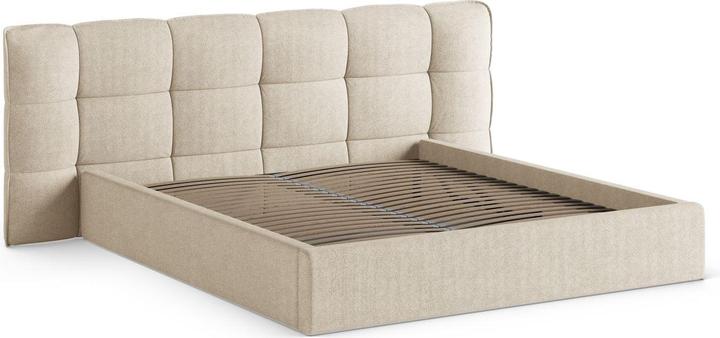Actual product image Micadoni Boucle Storage Bed with Headboard, "Eric", Light Beige, 225x230x104 Made in Europe (140 x 200 cm)