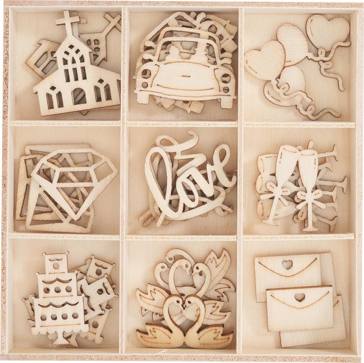 Produktbild Papermania Holz-Streuteile "Hochzeit", 45 Stück