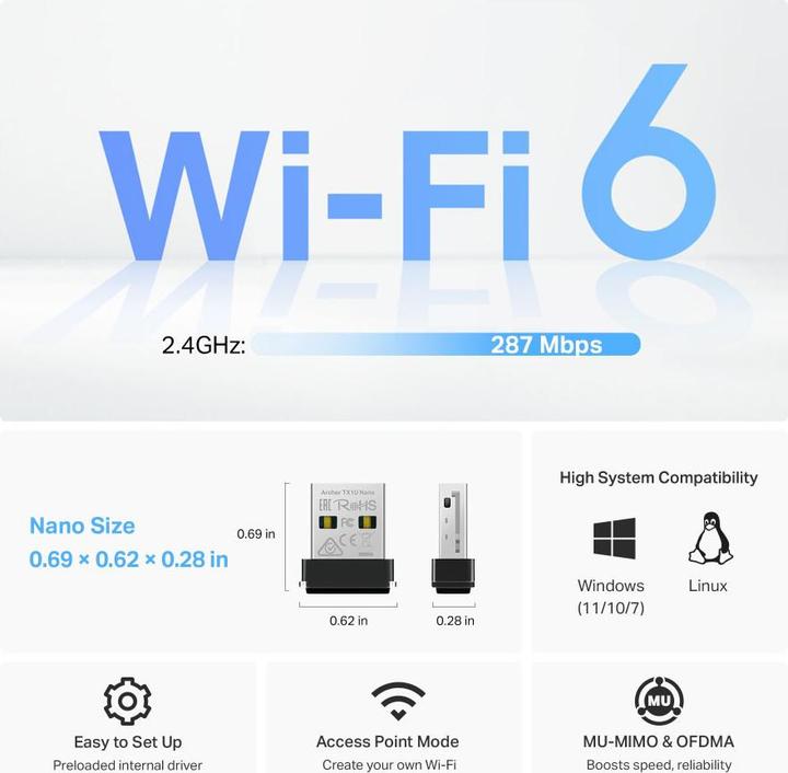 Image du produit TP-Link AX300 NANO WI-FI 6 USB ADAPTER (USB 2.0)
