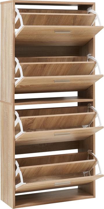 Produktbild En.Casa Schuhschrank Sykkylven 134x60x24 cm mit 4 Klappen Sonoma-Eiche (60 x 24 x 19 cm)
