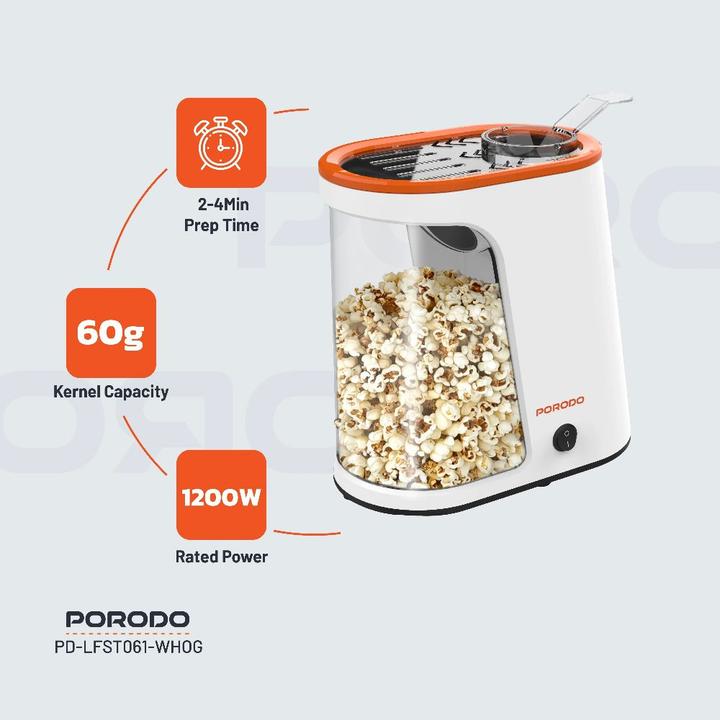 Image du produit Porodo Lifetsyle 1200W Abnehmbarer Tank Popcornmaschine - Weiss und Orange