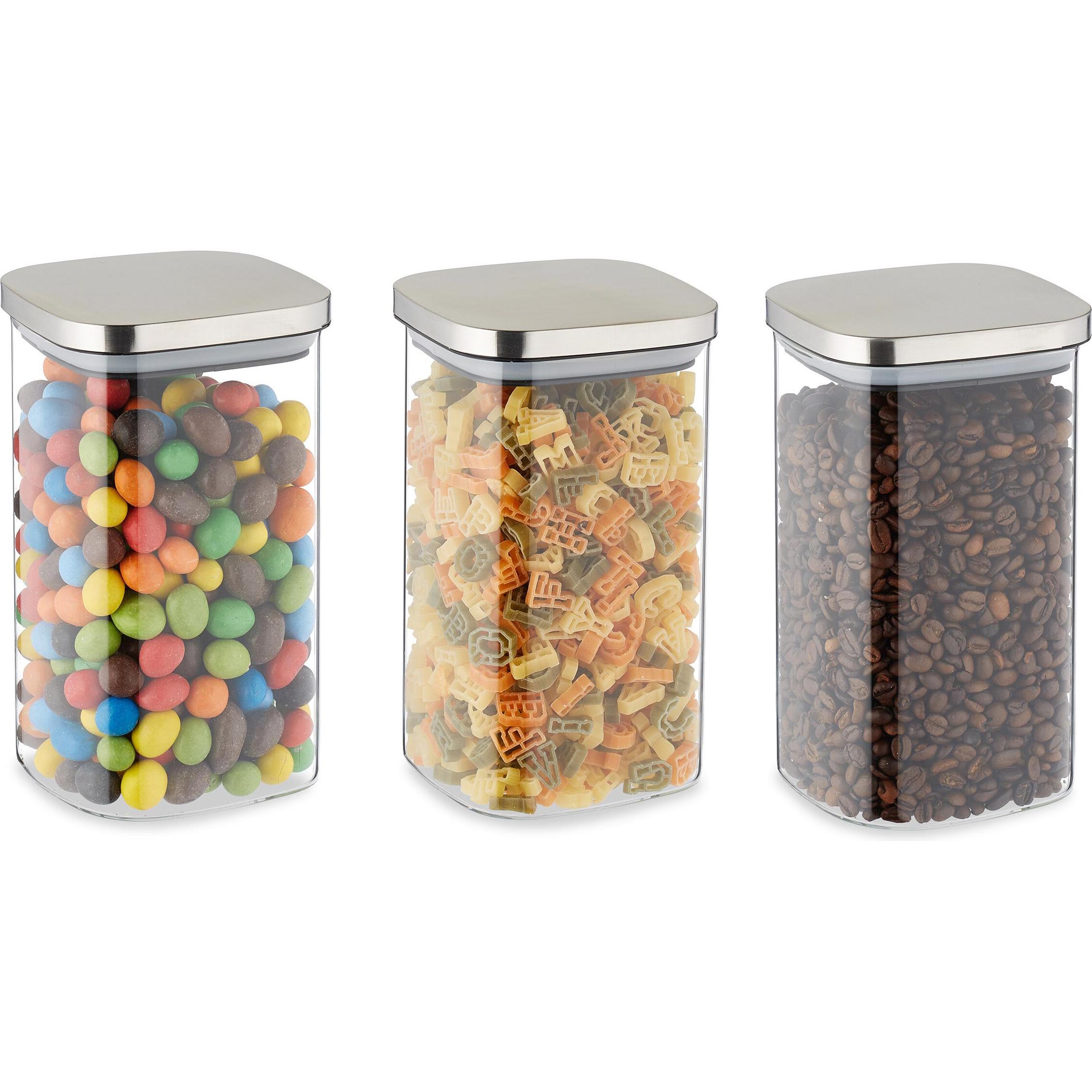 Relaxdays 3x Vorratsglas, Vorratsbehälter, Transparent