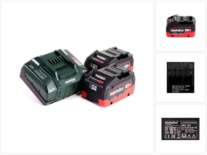 Produktbild Metabo Akku Basis Set 18V mit 2x Akku LiHD 8,0Ah ( 625369000 ) + Ladegerät ASC 145 ( 627378000 ) (18 V)