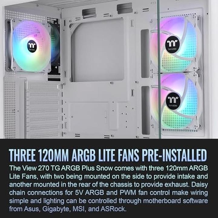Actual product image Thermaltake View 270 Plus TG ARGB Snow Mid Tower Chassis (ATX, mATX, Mini-ITX, E-ATX)