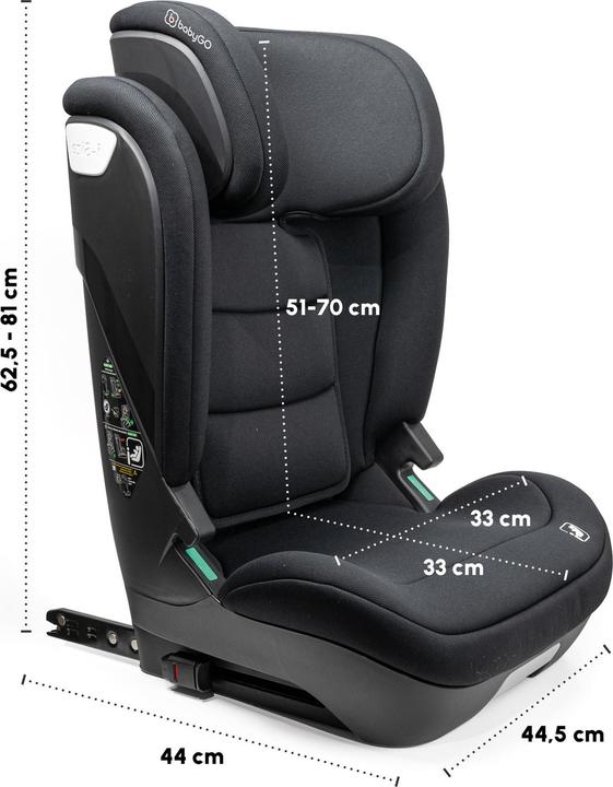 Actual product image BabyGo Motion Isize Isofix black (Child seat, ECE R129/i-Size Standard)