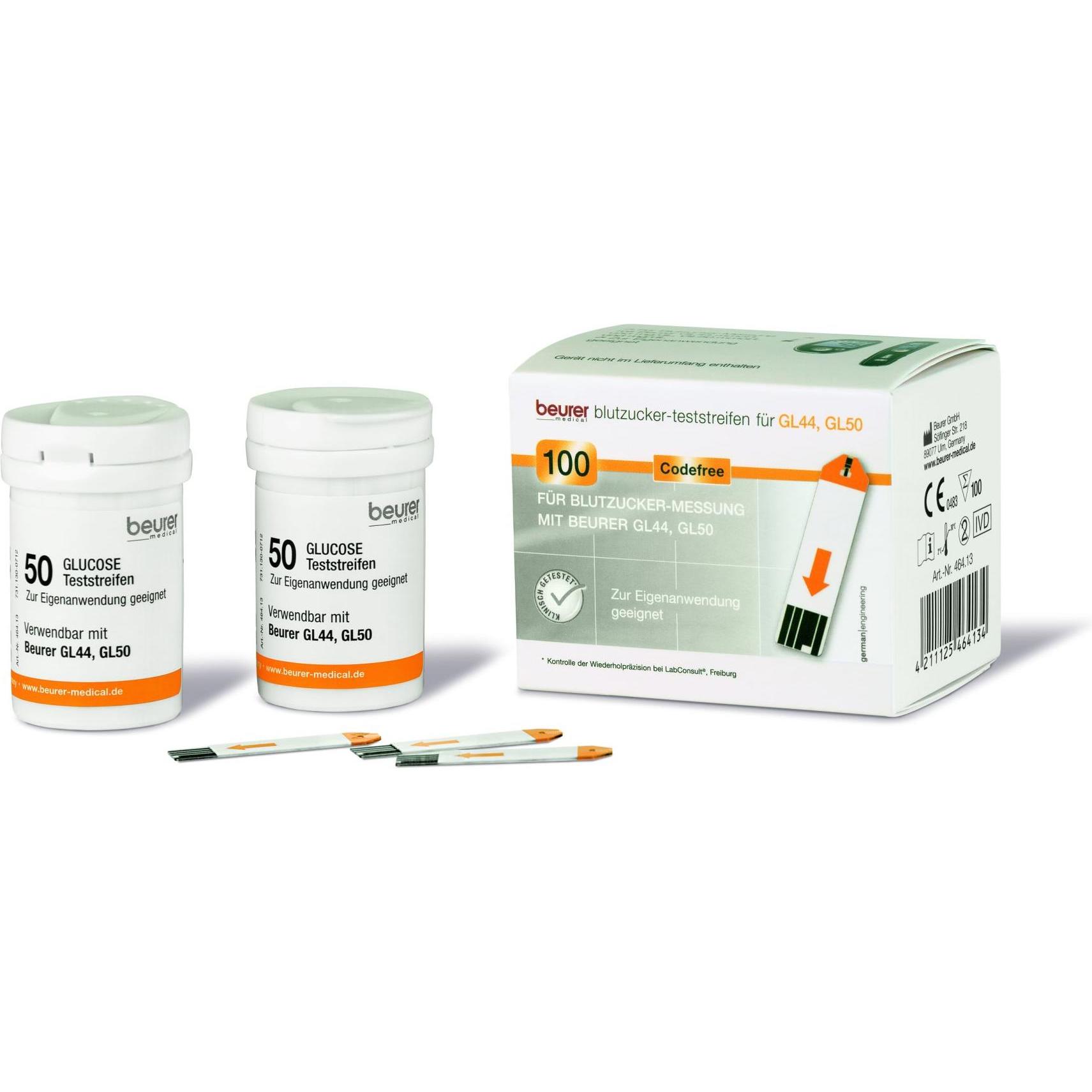 Beurer, Bluttest, GL 44 / GL 50 / GL 50 evo Blutzuckerteststreifen, 100 St. Teststreifen (Teststreifen)