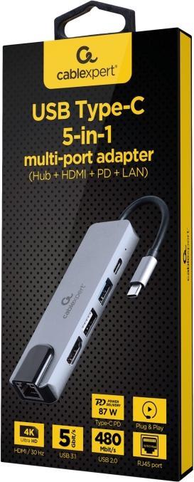 Produktbild Gembird Multi-Port Adapter (USB-C, 5 Ports)