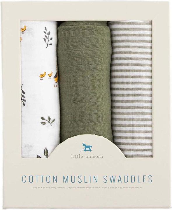 Actual product image little unicorn Cotton Muslin Swaddle 3 Pack - Forest Friends (120 cm, 120 cm)