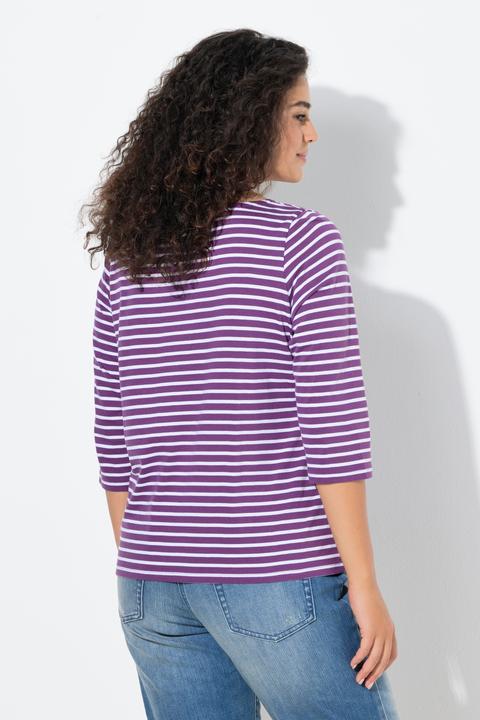 Image du produit Ulla Popken T-shirt rayé. Manches 3/4 et col rond. Coupe Classic (54)