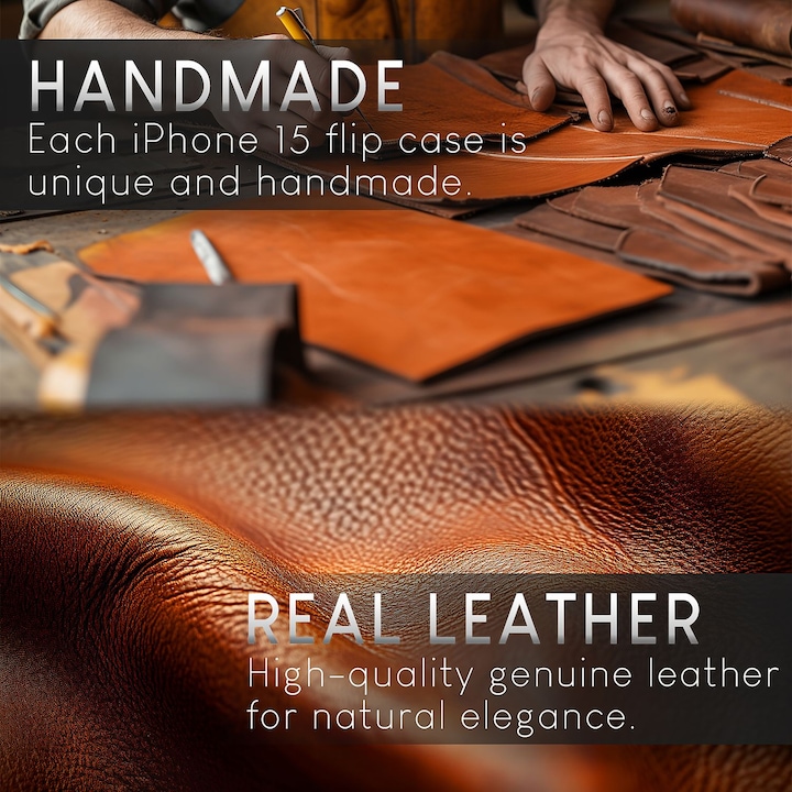 Produktbild Nalia Echt Leder Flip Case Hülle mit Magnetverschluss (Apple iPhone 15 Pro)