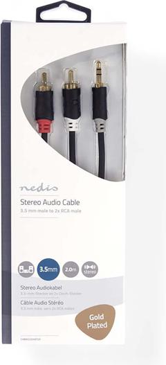 Actual product image Nedis CABW22200AT20. Connection 1: 3.5mm, Connection 2: 2 x RCA, Cable material: Copper clad aluminiu (2 m)
