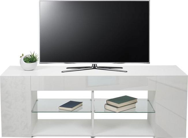 Actual product image Mendler TV rack HWC-L36, wood 50x144x40cm storage compartment, high-gloss white