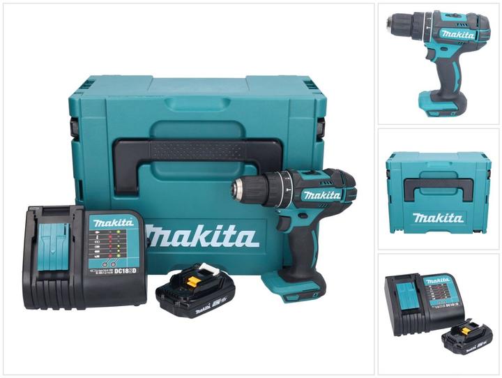 Productafbeelding Makita DHP 482 SY1J Accu klopboormachine 18 V 62 Nm + 1x accu 1,5 Ah + lader + Makpac