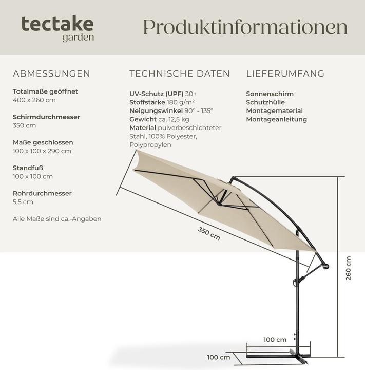 Image du produit tectake Parasol déporté (3.50 m)