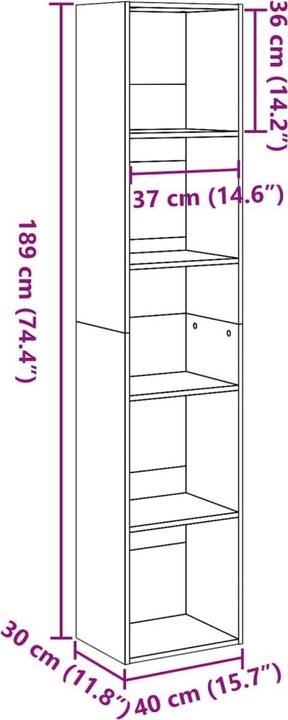 Actual product image VidaXL Bücherregal Standregal Büroregal Aktenregal Aufbewahrungsregal Betongrau (40 x 30 x 189 cm)