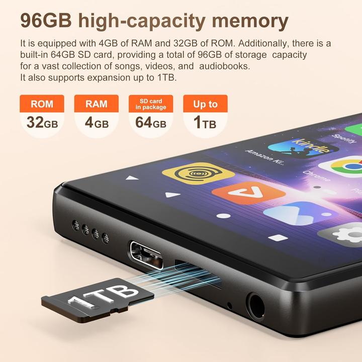 Immagine prodotto Swofy MP3-Player mit Touchscreen & Bluetooth 5.0 (96 GB)