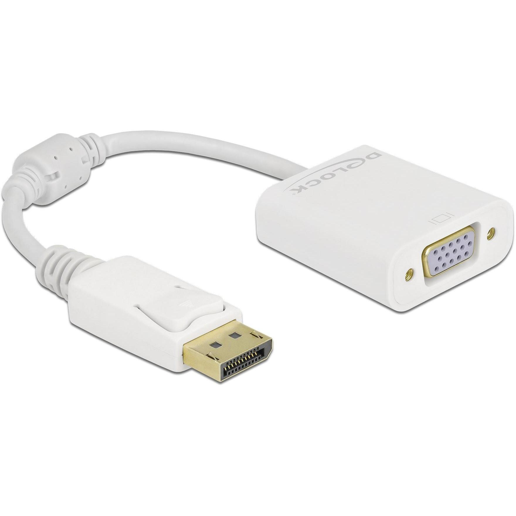 Delock Adapter DisplayPort 1.2 Stecker zu VGA Buchse Passiv weiss (VGA, 15 cm), Data + Video Adapter, Weiss