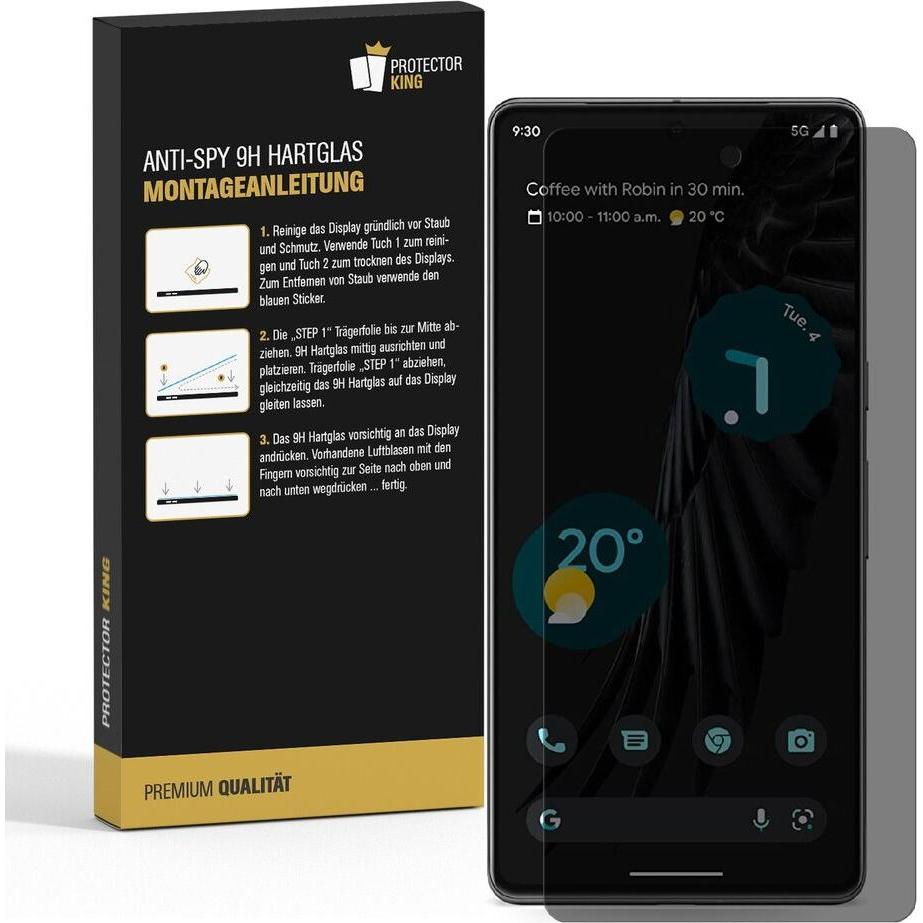 Thumbnail - Protectorking 2x Echtes Tempered 9H Panzerhartglas Blickschutz (2 Stück, Google Pixel 7 Pro), Smartphone Schutzfolie