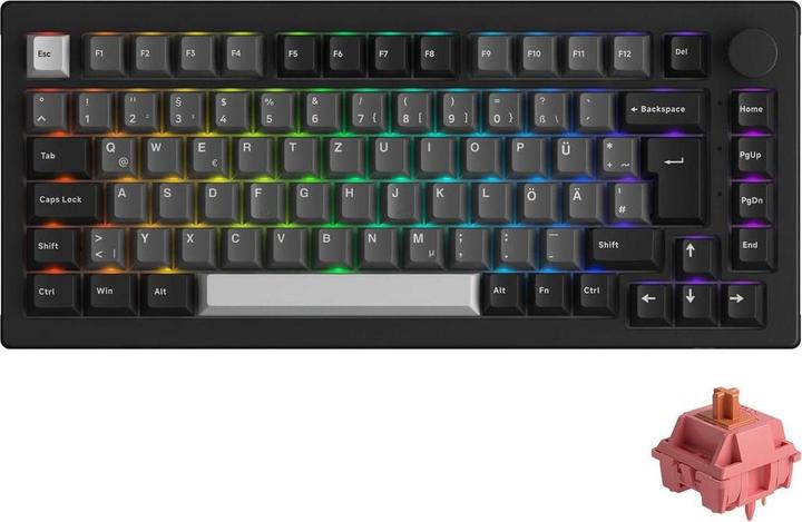Akko 5075B Gaming Tastatur, RGB - Rosewood Switches, ISO DE/UK/Nordic, schwarz & silber (DE, Cable, Wireless)