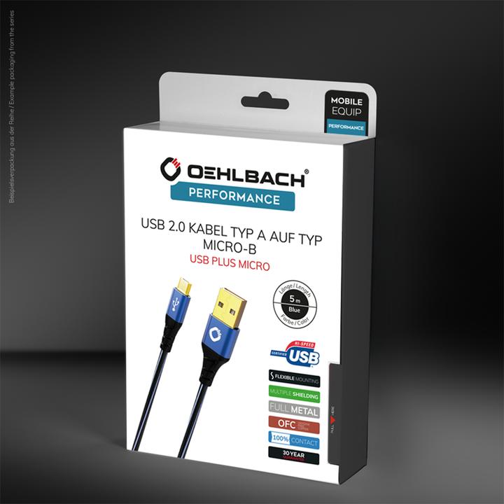 Actual product image Oehlbach USB 2.0 connection cable (1x plug A 1x micro B) 0.50 m gold-plated plug contacts Plus (0.50 m, USB 2.0, 2.50 W)