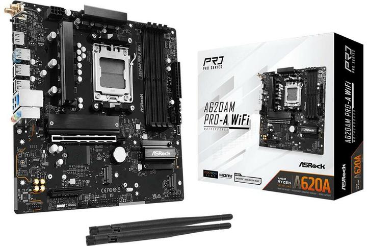 Productafbeelding AsRock A620AM Pro-A WiFi AM5 mATX HDMI DDR5 (AM5, AMD A620, mATX)