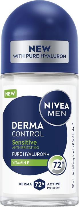 NIVEA Derma Control Sensitive Antitranspirant für Herren, Roll-On, 50 ml