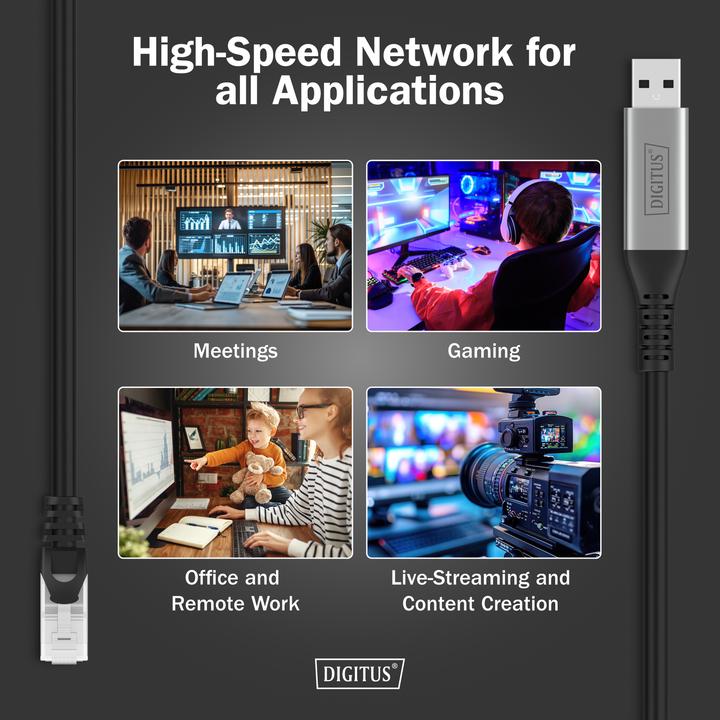Image du produit Digitus Câble USB 3.2 Gen1 - RJ45 Ethernet, 1Gbit/s, 5m (S/FTP, S/STP, CAT6a, 5 m)