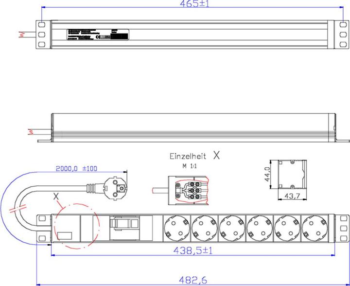 Produktbild Bachmann Verlängerungsschnur (Rack (6 x, CEE 7/3, 2 m)