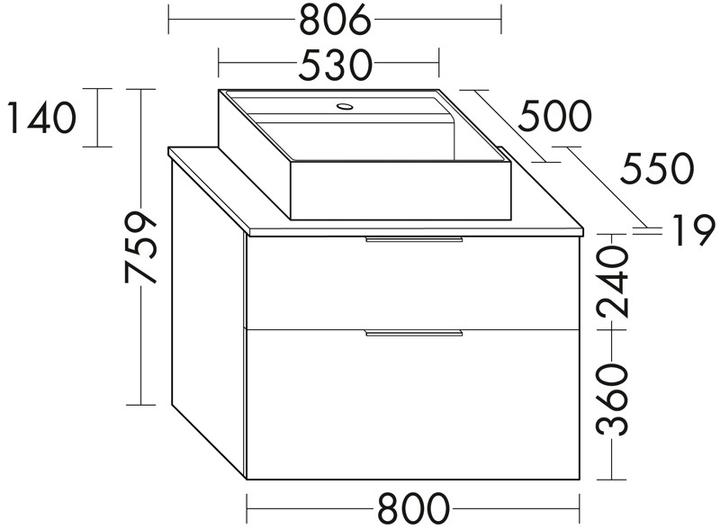 Produktbild burgbad Eqio Keramik-Aufsatzwaschtisch mittig, quadratisch, inklusive Waschtischunterschrank, Breite