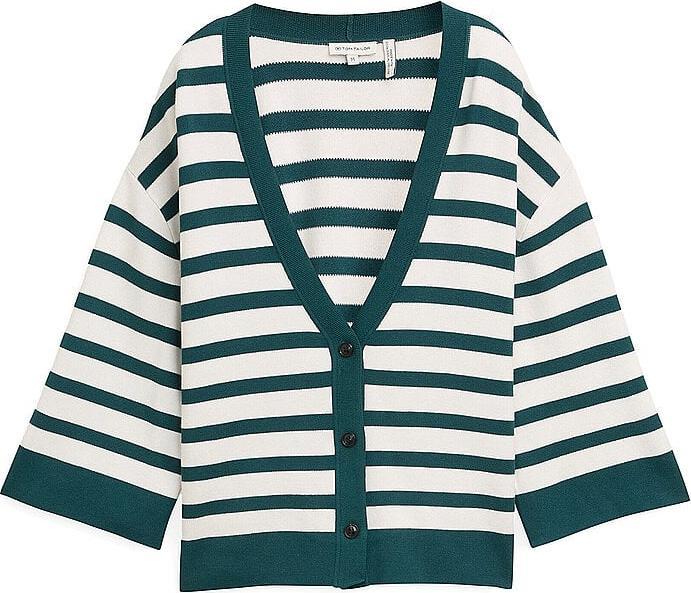 Dunkelgrün, White Sky Green Knit Stripe
