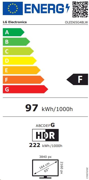 Label énergétique LG OLED65G48LW TV 4K OLED evo (2024) Gallery Design 164 cm (65) (65", G4, OLED, 4K, 2024)