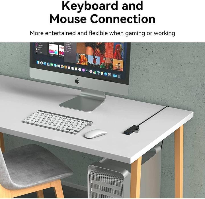 Produktbild Vention USB2.0 to USB2.0 x 4 Hub with Power supply Black 0.15m (USB-C, 4 Ports)