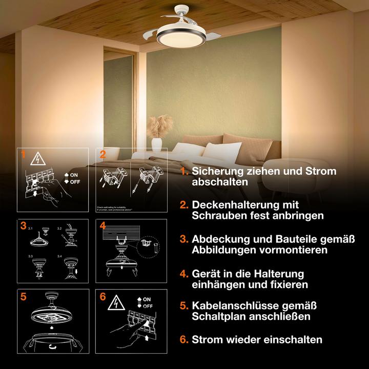Produktbild Osram HOMELIGHTING Ceiling Fan Retractable 1070 66W White Deckenventilator 66 W