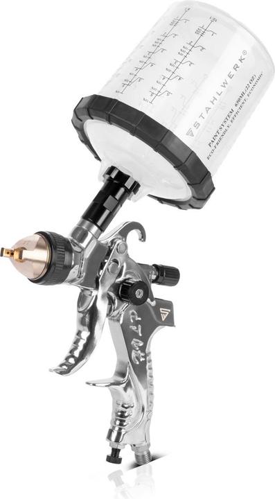 Produktbild Stahlwerk Druckluft-Lackierpistole HVLP Spritzpistole mit 3 Düsen und 25 Mischbechern 650 ml