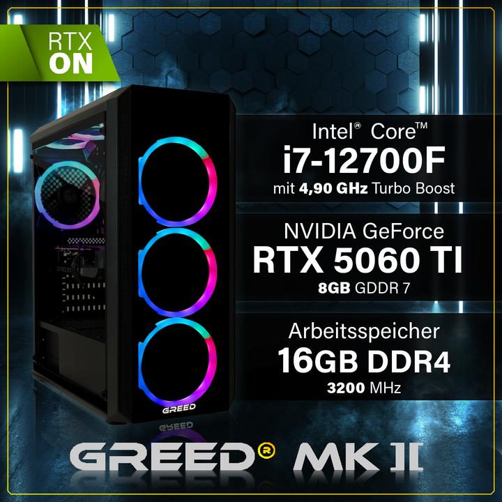 Produktbild Greed MK2 INTEL - Gaming PC - RTX 5060 Ti (1000 GB, Intel Core i7-12700F, GeForce RTX 5060 Ti)
