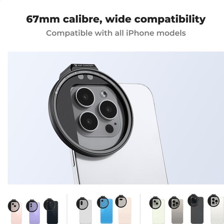 Produktbild K&F Concept 52mm Magnetic Phone Clip + 67mm Magnetic CPL Filter, HD, Coated, Waterproof, Scratch-resistant, Clea