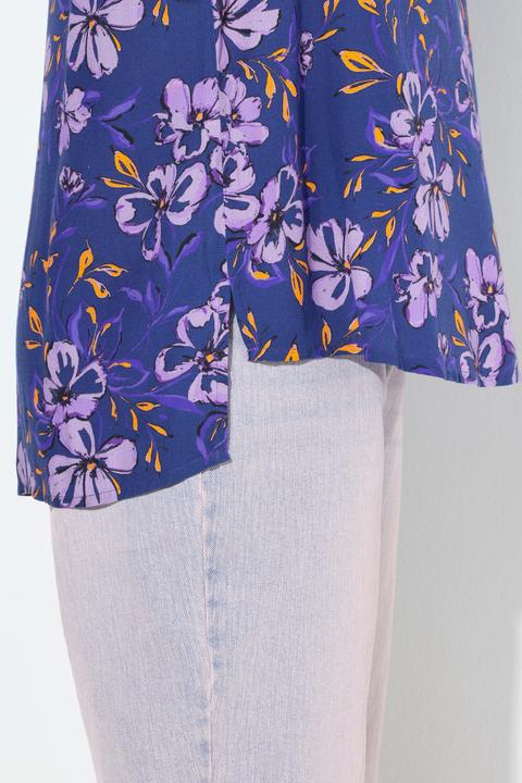 Image du produit Ulla Popken Blouse à fleurs, coupe évasée, décolleté en V et manches longues (42, 44)