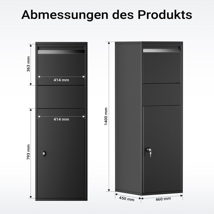 Produktbild Wiltec Paketkasten Briefkasten schwarz 46x45x140cm Paketbox Zuhause Päckchen