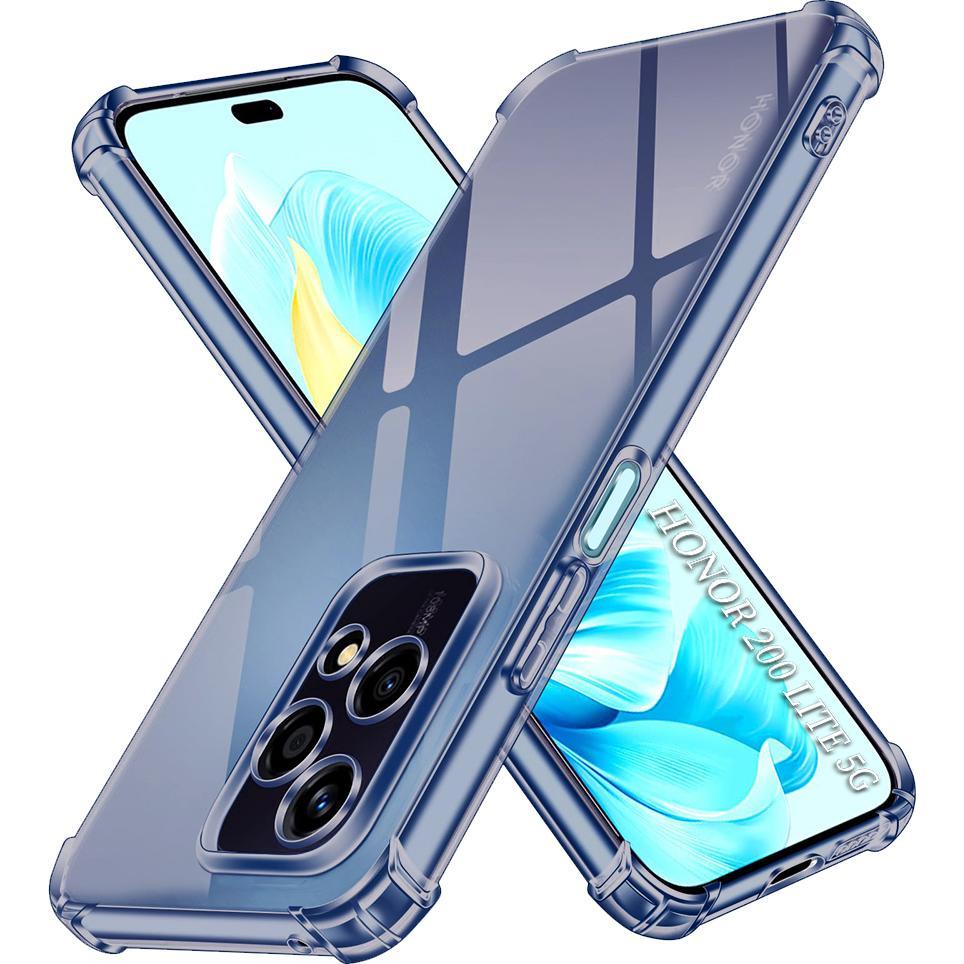 Techsuit - Shockproof Clear Silicone - Honor 200 Lite - Smoke Black (Honor 200 Lite), Cover smartphone, Nero, Trasparente