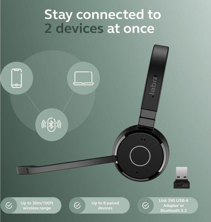 Actual product image Jabra Evolve 65 (Cable, Wireless, USB-A)